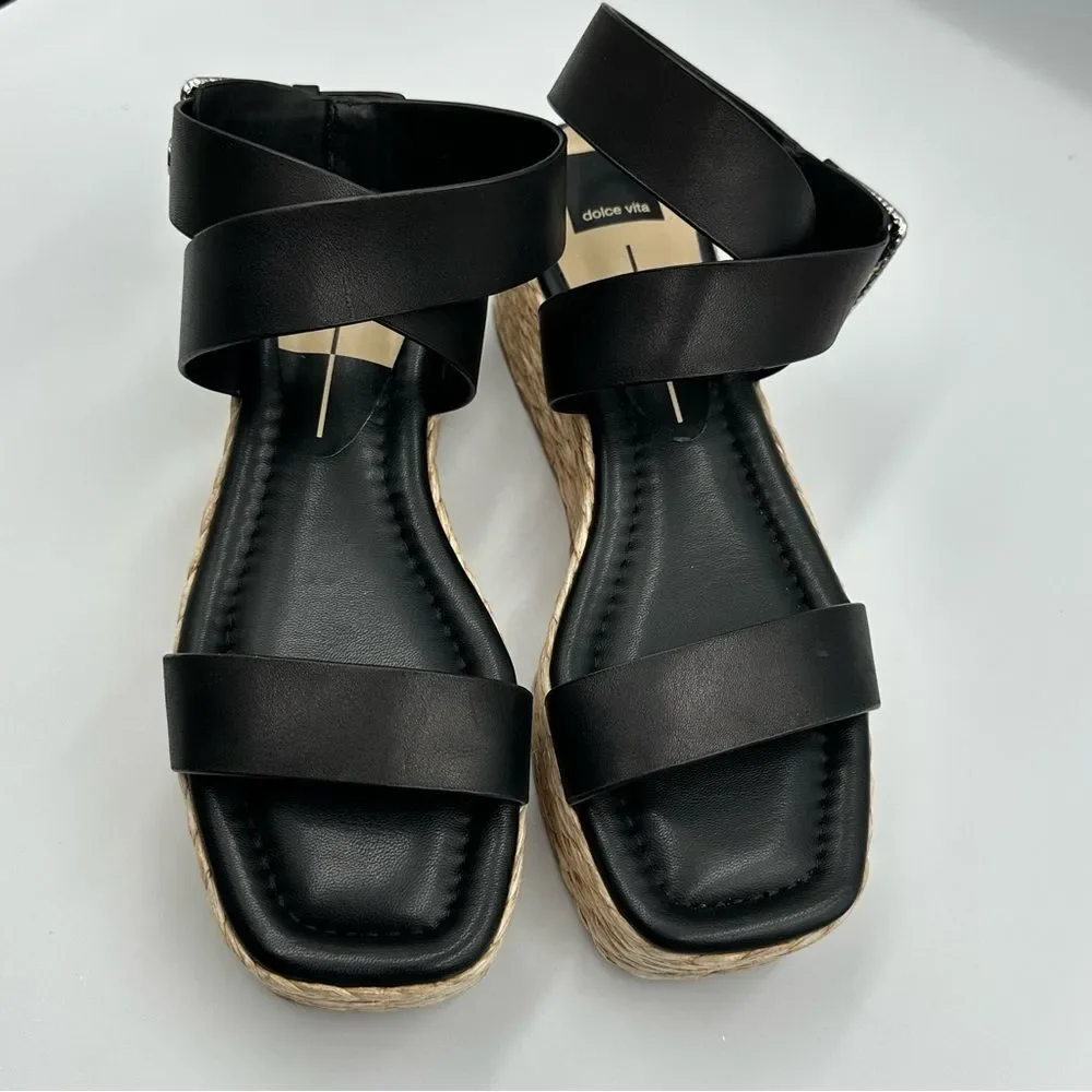 NWOB Dolce Vita Women's SZ 11 Sandals Black Leather Platform Ankle Strap Shoes